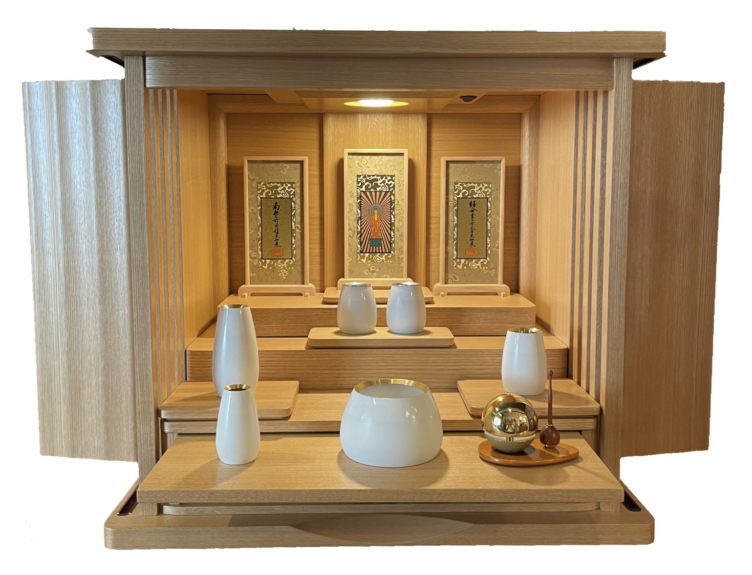 【おすすめ仏壇セットA】上置きタイプ+シンプル仏具セット（タモ/ホワイト）