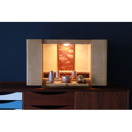 【おすすめ仏壇セットC】上置きタイプ+シンプル仏具セット（NA/PG）