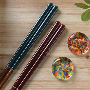 津軽びいどろ 箸置き　箸セット　まつりはなび